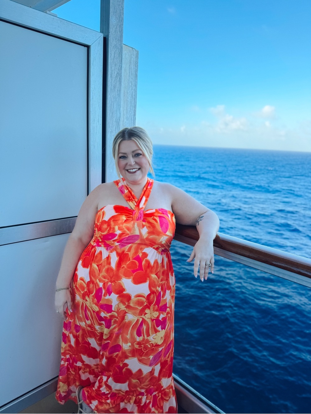 Grace Karin Orange & Pink Floral Halter Maxi Dress